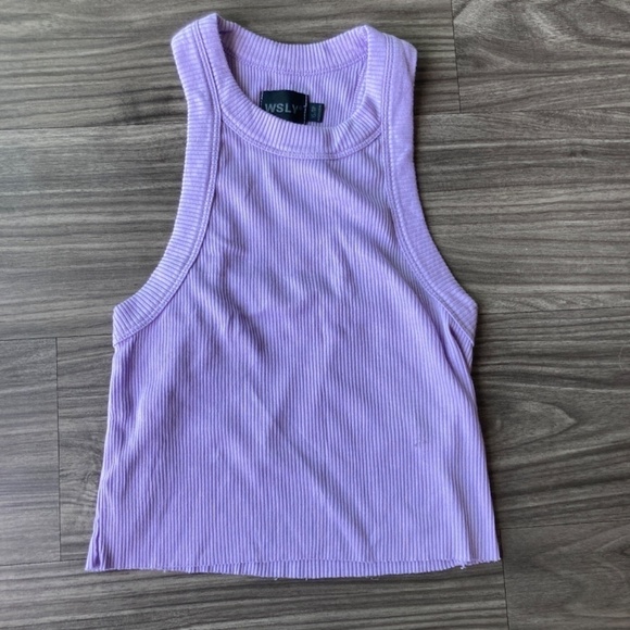 WSLY x Bandier The Rivington Ribbed Cropped Tank Purple XS - Picture 2 of 6